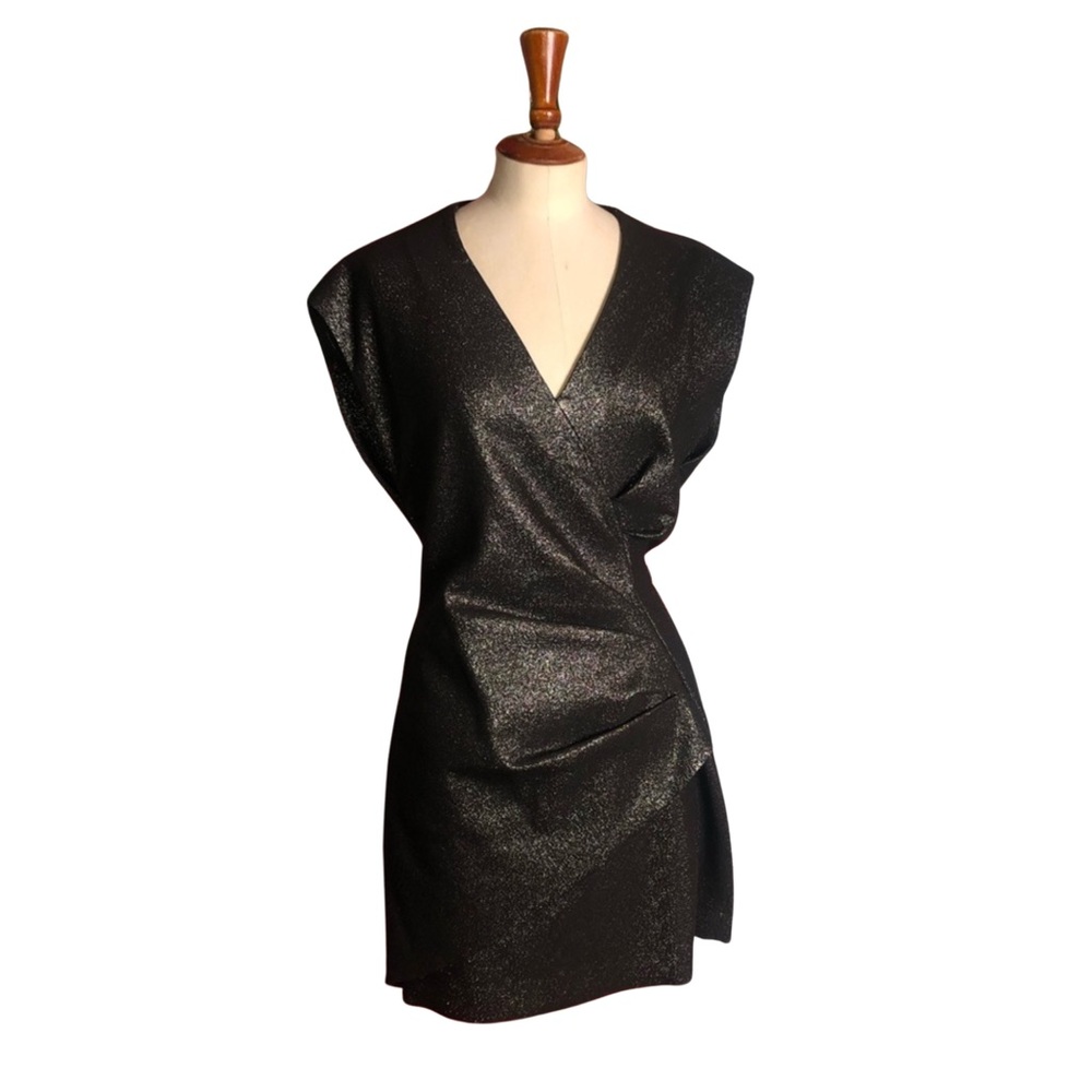 IRO Dresdi Shimery V-Neck Mini Dress Black